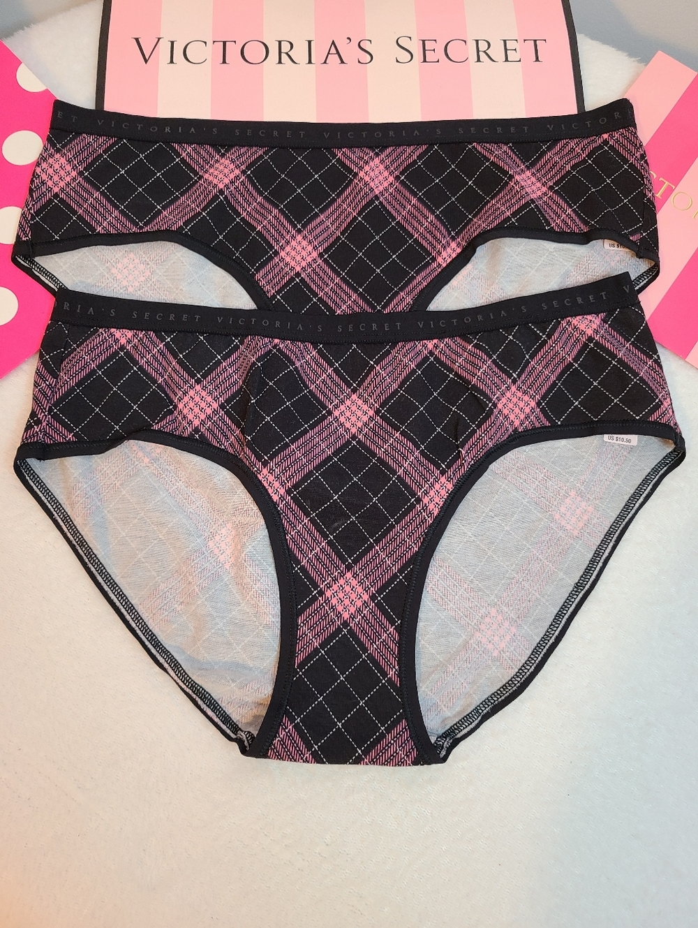 Victoria's Secret 2pk Signature Cotton Modal Hiphugger Panties Size M Plaid